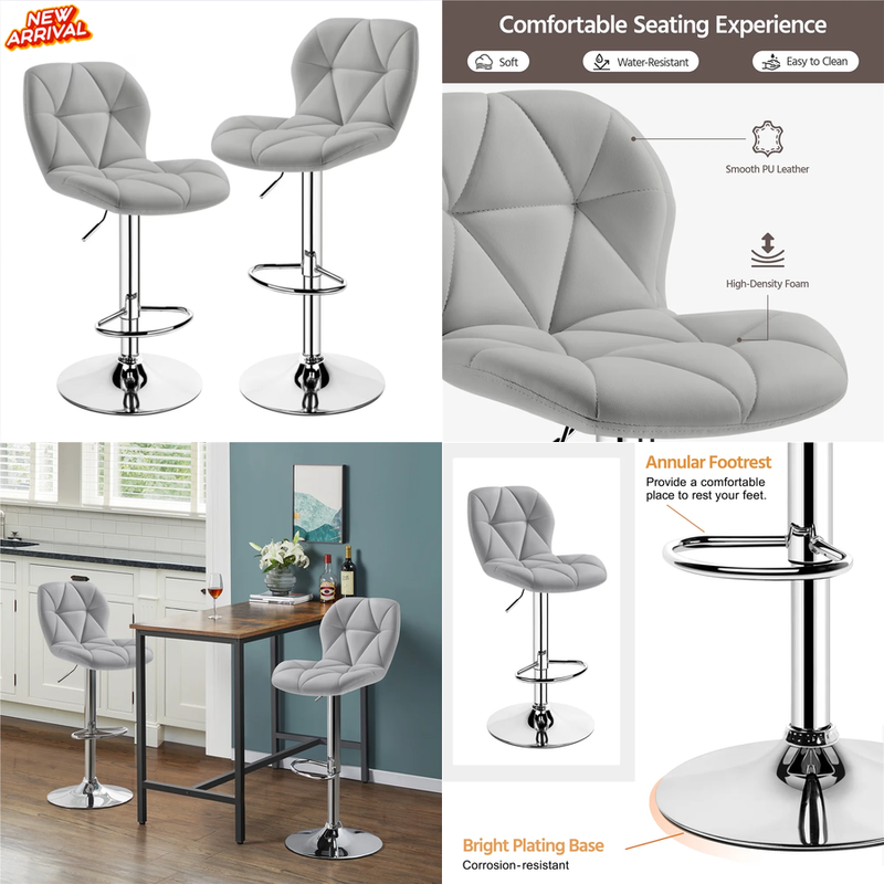 Taburetes De Bar Bancos Para Barra De Cocina Sillas Barstools Set of 2 Gray NEW