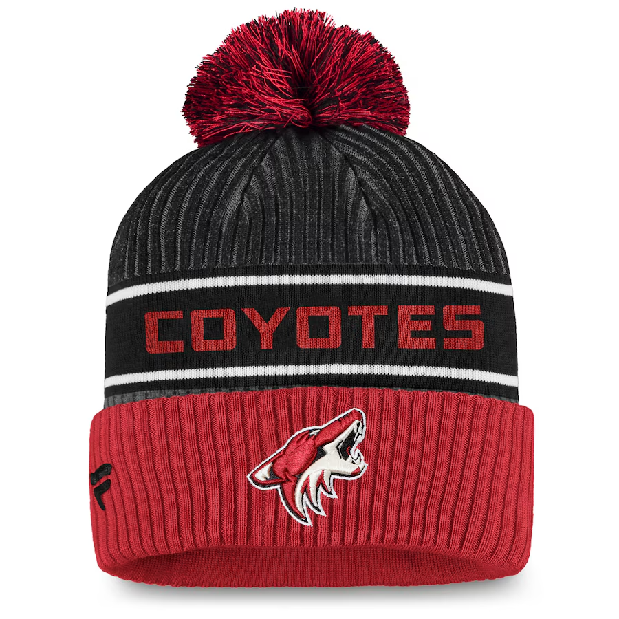 Arizona Coyotes Fanatics Pro Cuffed Knit Hat Black/Garnet with Pom Locker Room