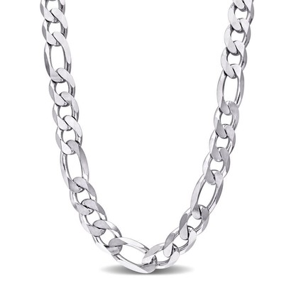 Pre-owned Amour 14.5mm Figaro Chain Necklace In Sterling Silver, 24 In In White