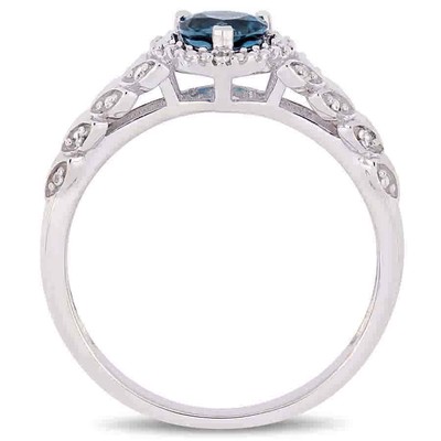 Pre-owned Amour 1/2 Ct Tgw London-blue Topaz And Diamond Halo Heart Ring In 10k White Gold In Check Description