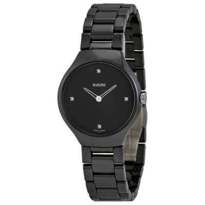 Женские часы Rado True с тонким черным циферблатом и черной керамикой R27742712