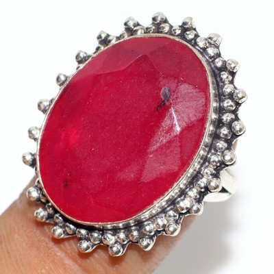 Simulated Ruby 925 Silver Plated Gemstone Handmade Ring Us 7 Best Gifts JW