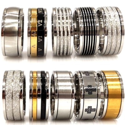 30pcs Men Rotating 10MM High-Quality 316L Stainless Steel Spinner Ring New
