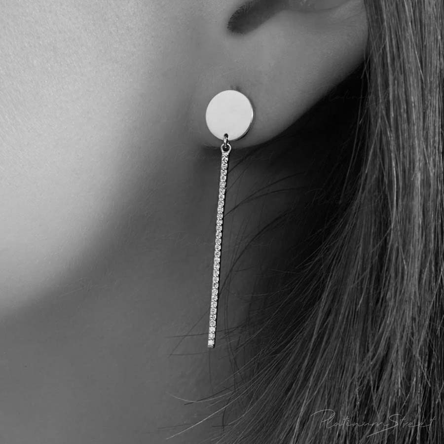 950 Platinum 0.295 Ct.Diamond Bar Dangle Earrings