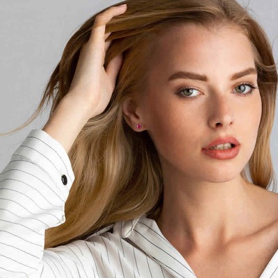 Pre-owned Amour Ruby Stud Earrings In 14k White Gold