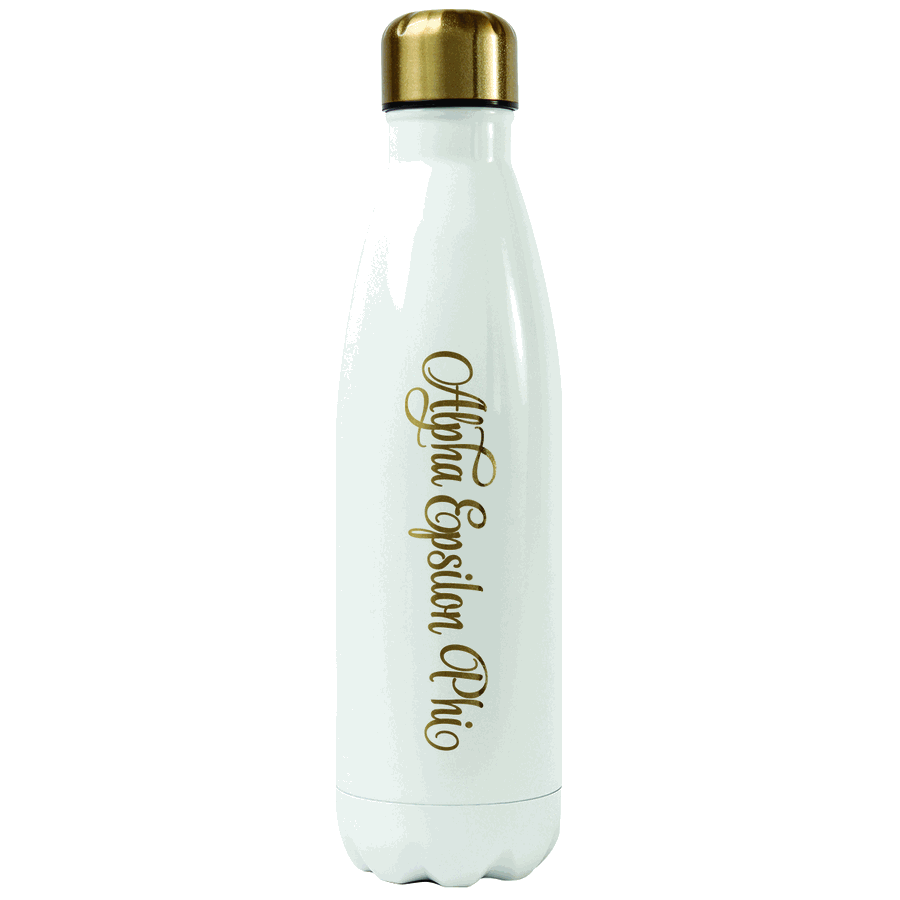 Alpha Epsilon Phi AEPHI Stainless Steel Water Bottle- White/Gold-New!