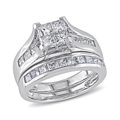Pre-owned Amour 2 Ct Tw Channel Set Princess Cut Diamond Bridal Set In 14k White Gold In Check Description