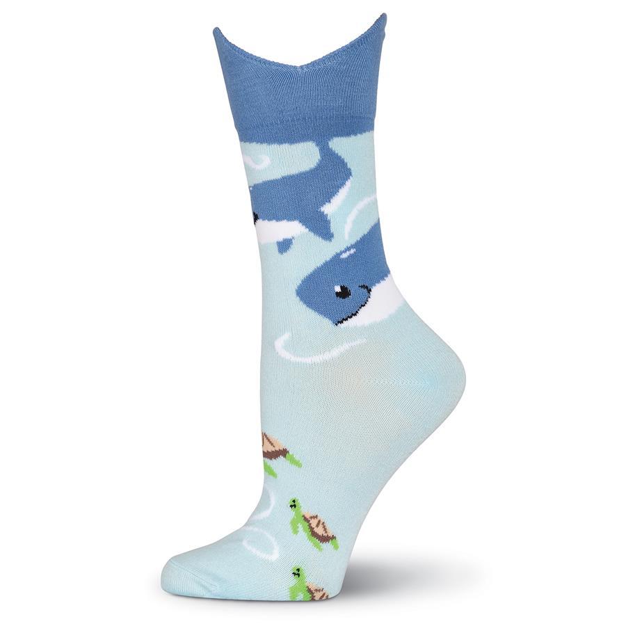 Whale Tale K Bell Crew Socks Wide Mouth Blues New Women's Size 9-11 Sea Fashion