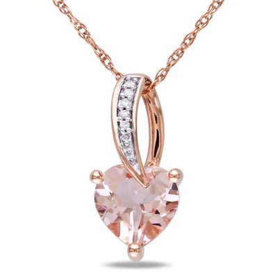 Pre-owned Amour Heart-cut Morganite And Diamond Accent Drop Necklace In 10k Rose Gold In Check Description