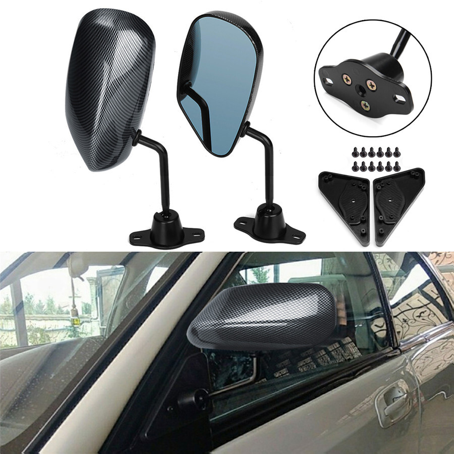 Pair F1 Style Carbon Fiber racing side mirror wide angle lens Manual Adjustment