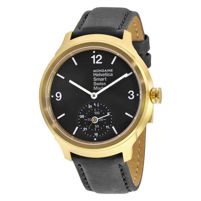 Mondaine Helvetica No 1 Смелые мужские часы с умным черным циферблатом и черной кожей