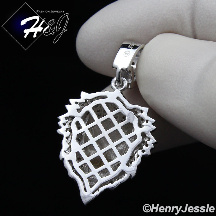 925 STERLING SILVER ICY BLING CUBIC ZIRCONIA SMALL LION KING HEAD PENDANT*SP185