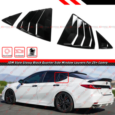 For 2025 Toyota Camry JDM Gloss Black Quarter Rear Side Window Louver Vent Cover