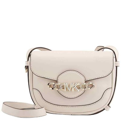 Pre-owned Michael Kors Hally Signature Saddle Crossbody Bag - Light Cream 32f1l2hc1l-289