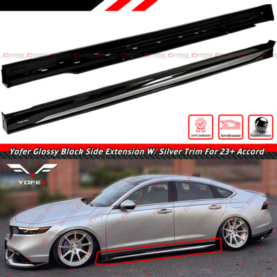 For 2023-2025 Honda Accord Yofer Black Add On Side Skirt Extension - Silver Trim
