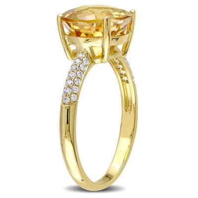 Pre-owned Amour 3 1/3 Ct Tgw Citrine And 1/5 Ct Tw Diamond Beaded Ring In 14k Yellow Gold