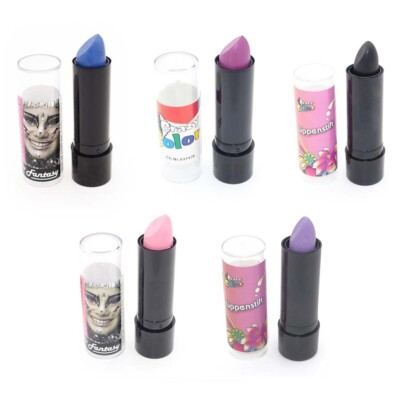 LIPPENSTIFT SCHWARZ LILA BLAU ROSA FARBIG # Karneval Halloween Fasching Schminke
