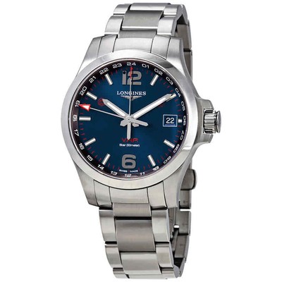 Мужские часы Longines Conquest V.H.P. GMT с синим циферблатом диаметром 41 мм L3.718.4.96.6