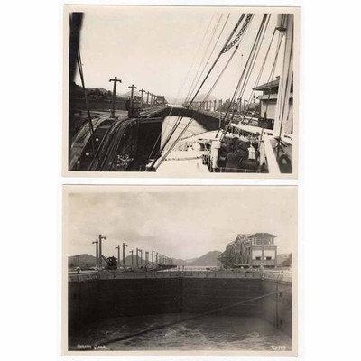 PANAMA CANAL Scenes in the Locks 2 x Vintage Photographs c1935
