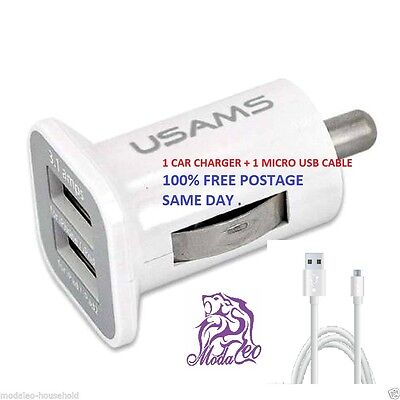 USAMS CAR CHARGER 3.1AMP + GENUINE SAMSUNG MICRO USB CABLE GALAXY TAB 3 8.0*