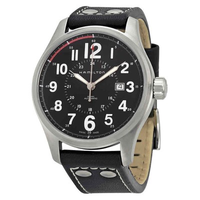 Hamilton Khaki Field Mens Black Watch with Leather Band - H70615733