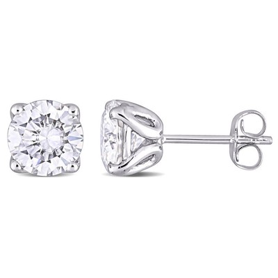 Pre-owned Amour 2 1/2 Ct Dew Created Moissanite Solitaire Stud Earrings In 10k White Gold