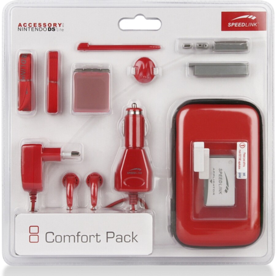 Speedlink PACK Rot Hard-Case Tasche Kopfhörer Ladegerät Pen für Nintendo DS Lite