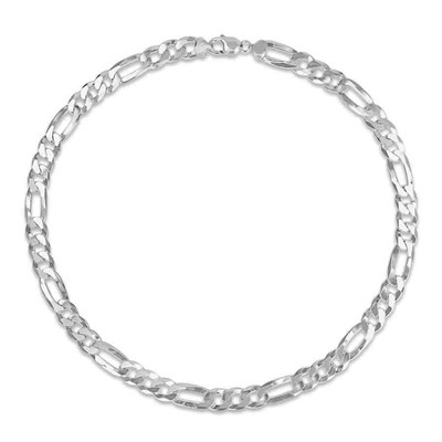 Pre-owned Amour 12.3mm Flat Figaro Chain Necklace In Sterling Silver, 24 In In Yellow