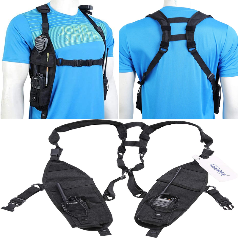 Double Walkie Talkie Radio Shoulder Harness Holster Chest Holder Case Rig Vest