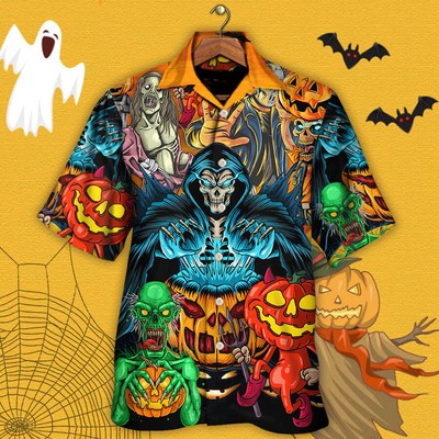 Halloween Hawaiian Shirt Horror Witch Skull 3D Hawaiian Shirt Short Sleeve S 5XL