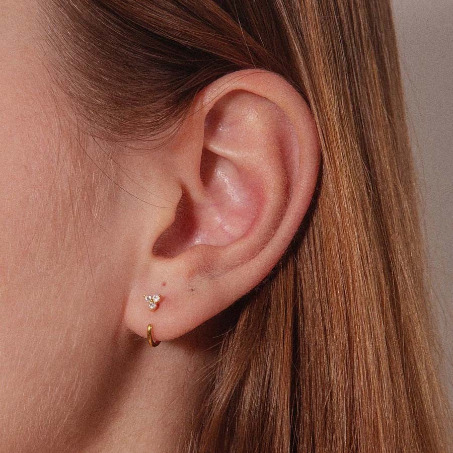 14k Gold 0.070 Ct. Stay Close Trinity Hoop Earrings ? Elegant & Timeless Design - Picture 2 of 10