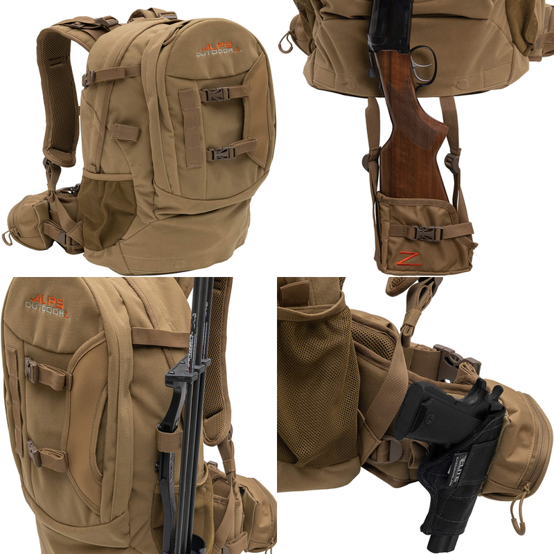 Tan Tactical Hunting Backpack with Bow Rifle Holder Gun Carry Archery Day Pack