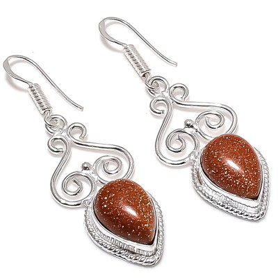 Red Sunstone Gemstone Handmade 925 Sterling Silver Jewelry Earring Size 2''