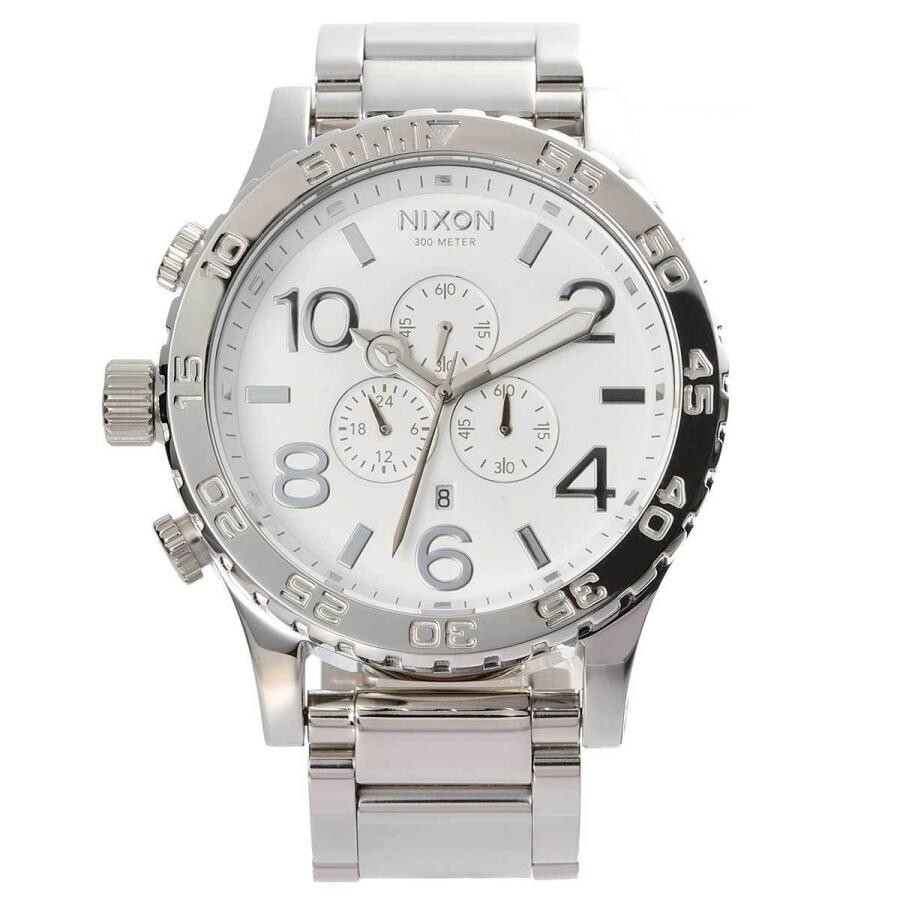 Pre-owned Nixon Genuine Brand Watch 51-30 Chrono Highpolish Silver White A083-488 A083488