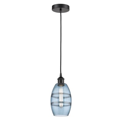 Innovations 616-1P Vaz 1Lt 6'' Cord Mini Pendant, Black/Blue - 616-1P-BK-G557-6BL