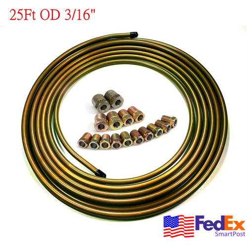 25Ft Steel Zinc Steel Auto Brake Line Tubing Kit 3/16'' OD With 16Pcs Fittings