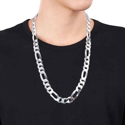 Pre-owned Amour 12.3mm Flat Figaro Chain Necklace In Sterling Silver, 24 In In Yellow