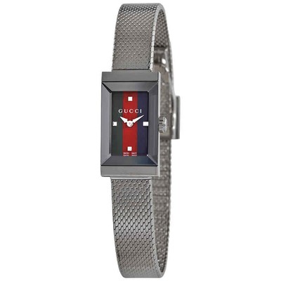 Женские часы Gucci G-rame Quartz с зеленым, красным и синим циферблатом YA147510