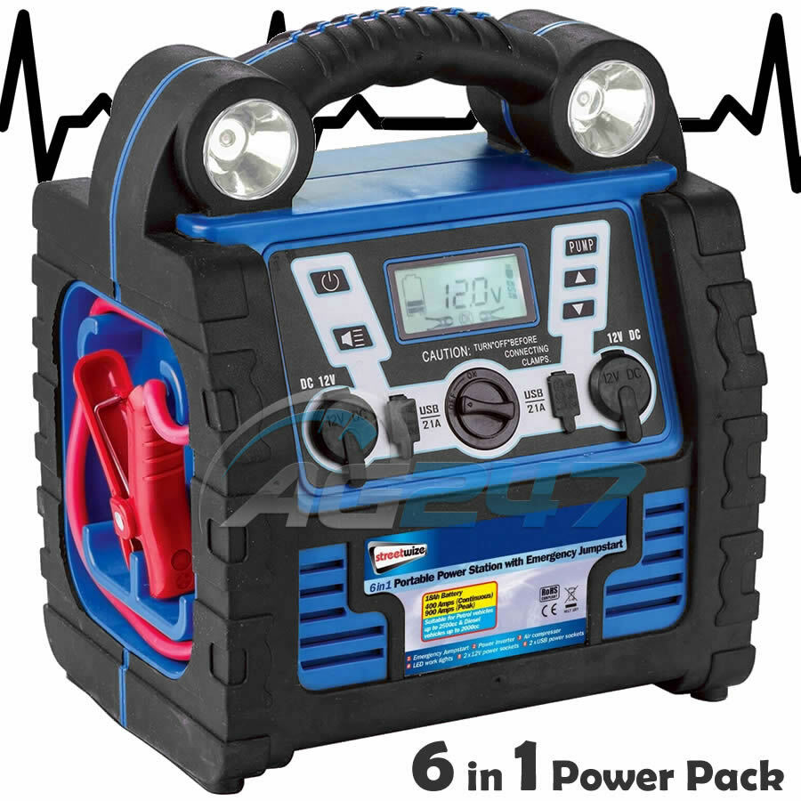 6in1 12v 900A Portable Car Battery Jump Starter Air Compressor Power