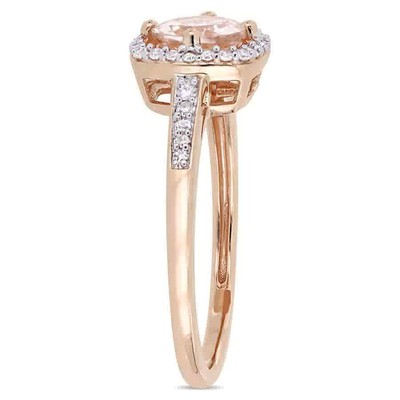 Pre-owned Amour Morganite And 1/7 Ct Tw Diamond Floating Halo Ring In 10k Rose Gold In Check Description