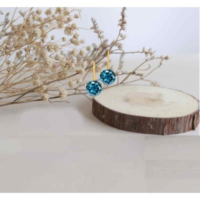 Pre-owned Maulijewels 1/2 Carat Blue Diamond Women's Three Prong Set Martini Leverback In Yellow