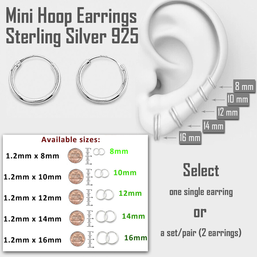 Silver Hoop Earrings 8mm 10mm 12mm 14mm 16mm Single Pair Sterling Silver 925