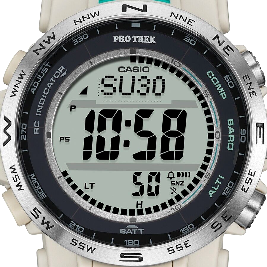 Pre-owned Casio Pro Trek Prw-35-7jf Climber Triple Sensor Digital Solar Atomic White Watch
