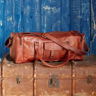 New Large Men's Leather Vintage Duffle Luggage Weekend Gym Overnight Travel Bag