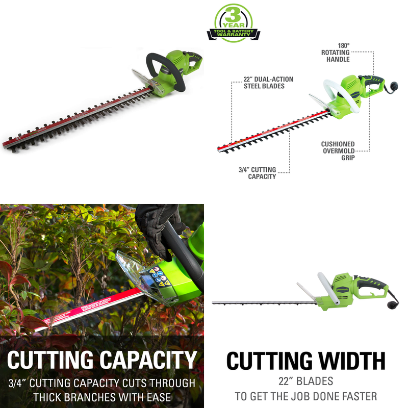 Corded 4 Amp Dual Action 22-inch Steel Blades Lightweight