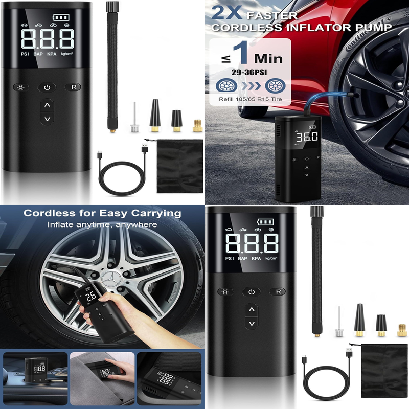 Cordless Car Tire Inflator Portable Air Compressor Pump Motorcycle Bike Electric