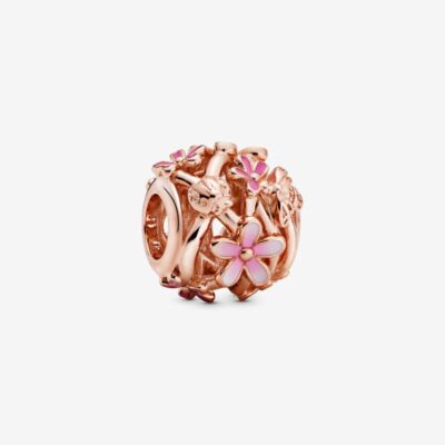 Brand Authentic 100% 925 ALE Openwork Pink Daisy Flower Charm 788772C01