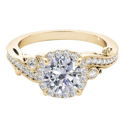 Pre-owned Maulijewels 1.00 Ct Natural Diamond Halo Engagement Ring In 14k Solid Yellow
