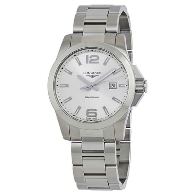 Pre-owned Longines Conquest Silver Dial Stainless Steel Men's 43mm Watch L37604766
