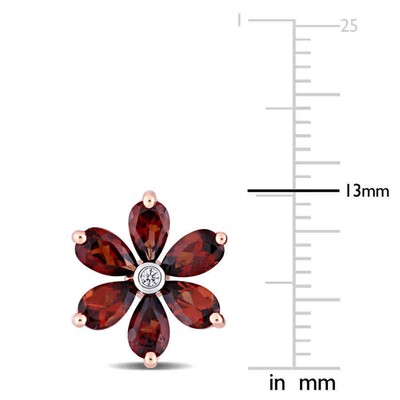 Pre-owned Amour 3 1/4 Ct Tgw Garnet And Diamond Accent Floral Stud Earrings In 10k Rose In Pink